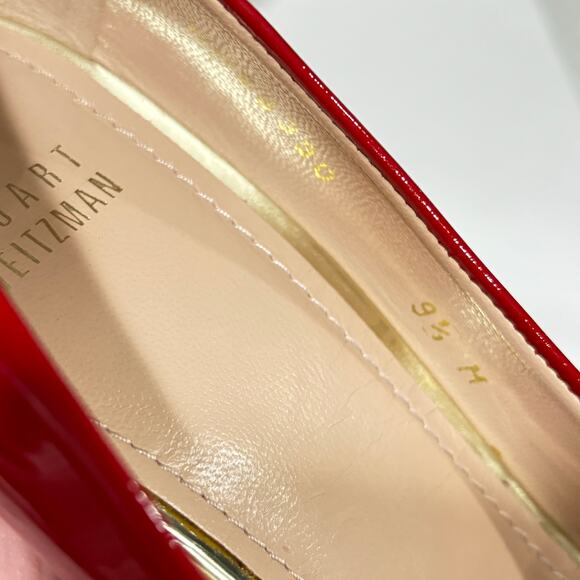 Stuart Weitzman 9.5M dressy shoes red patent open toe high stiletto heel pumps - Picture 8 of 8